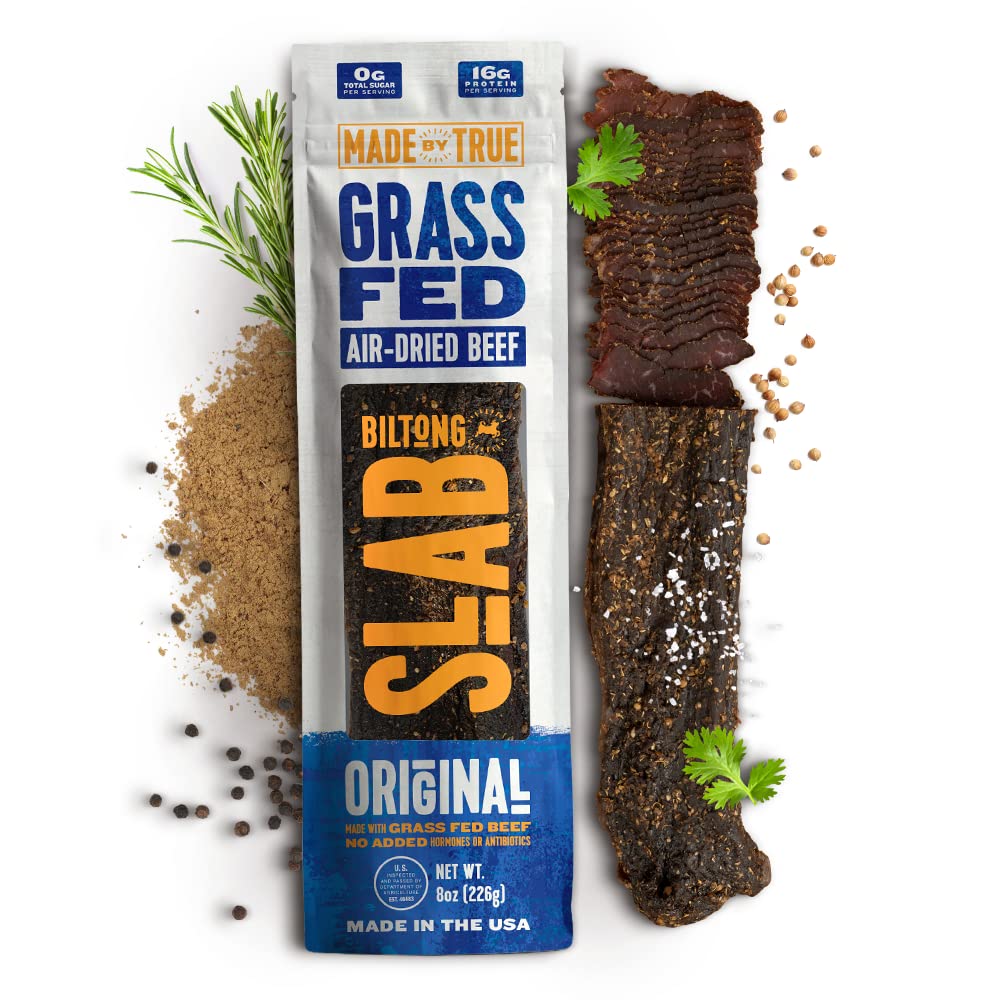 Made By True Original Biltong Slab - Grass Fed Beef Whole Jerky Slab (8 Oz, Pack Of 1) - High Protein All Natural Keto Meat Snac