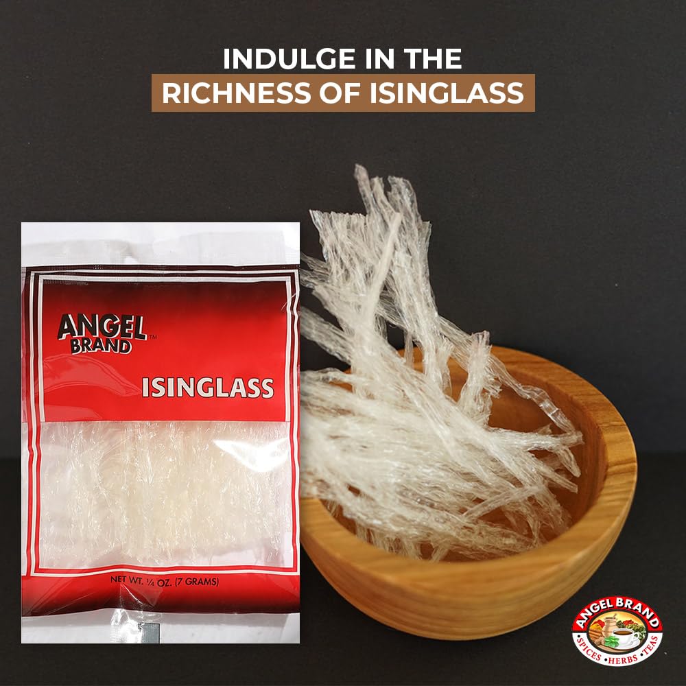 "Angel Brand Isinglass 0.25 Oz Pouch Pack Of 3 - Sourced From Red Sea Algae - Agar Agar Primarily Used As A Thickening Agent In Soups, Jellies, Custards, And Ice Creams"