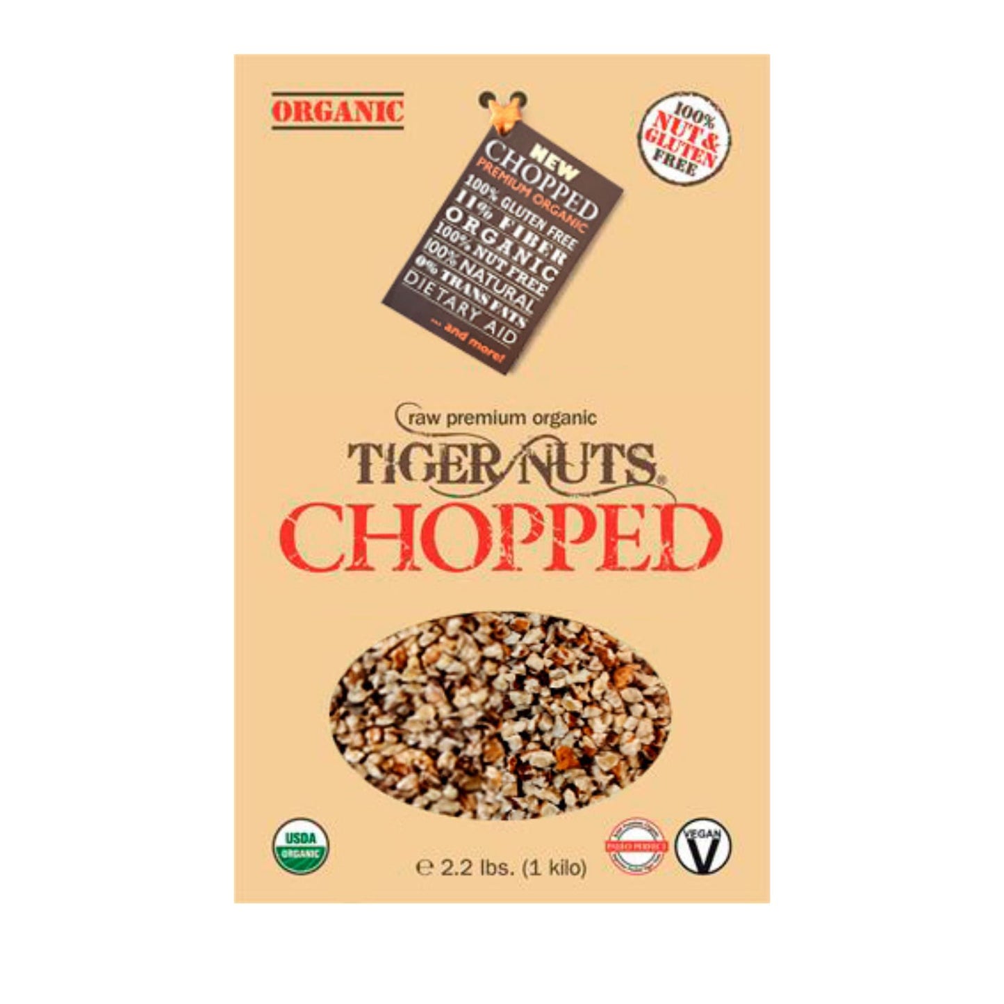 TIGER NUTS - CHOPPED(2.2 lbs), Gluten Free, Dairy-free, High Fiber,(Product comes shrink wrapped, labelled and without outer box