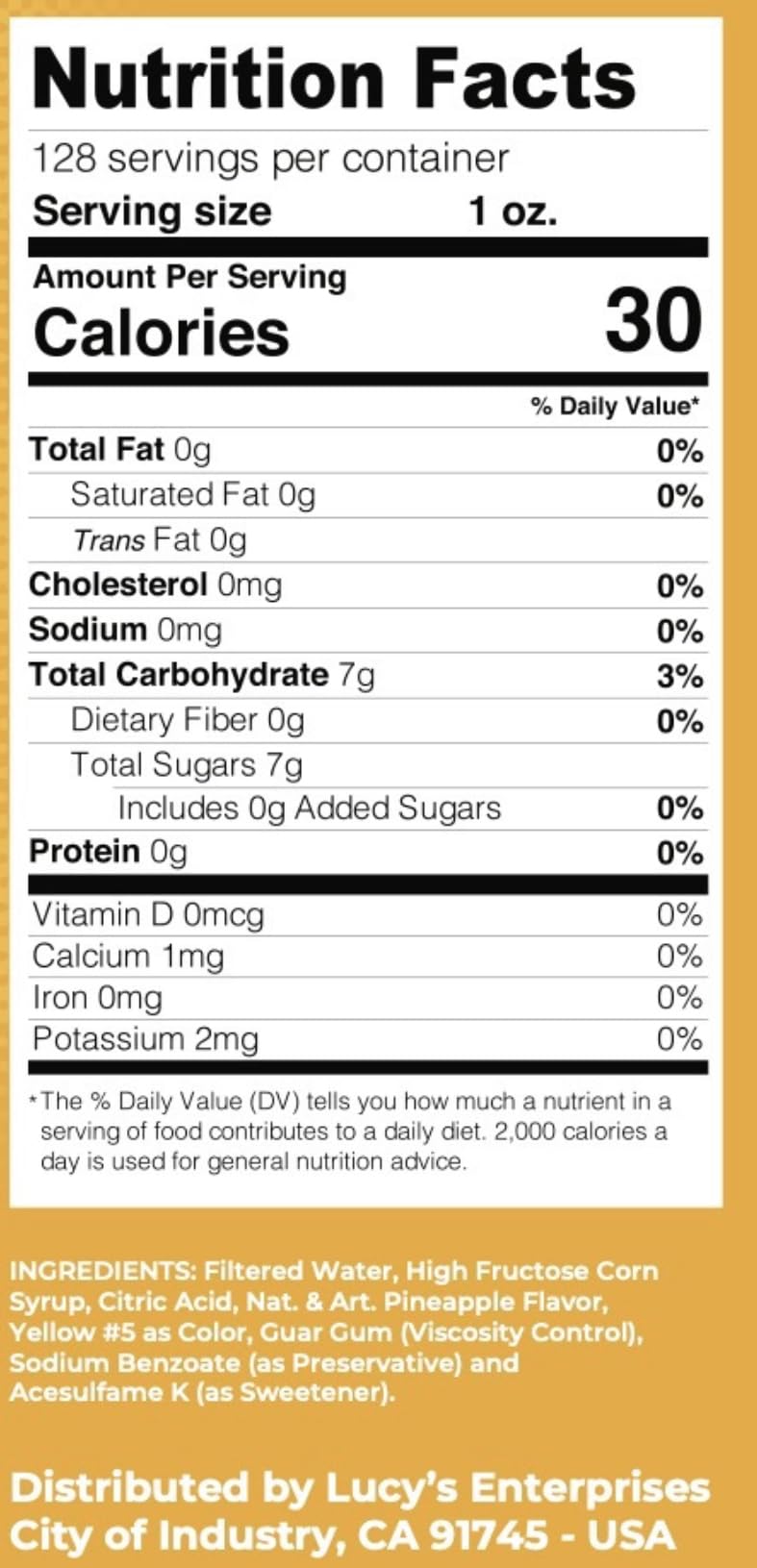 Lucys Shaved Ice Snow Cone Syrup, Pineapple, 128 Fl Oz (1 Gallon)