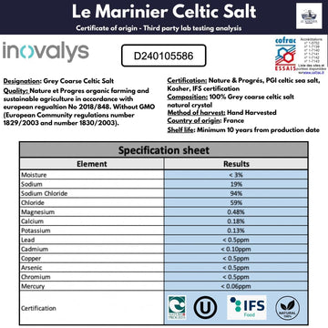 Le Marinier Celtic Salt Organic Grey Coarse, 5lb Mineral Rich 100% Natural and Unrefined French Sea Salt Organic. Hand Harvested