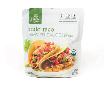 Simply Organic Mild Taco Simmer Sauce, 8 Ounce Pouch, Vibrant & Tangy, For Chicken and Baja-style Fish Tacos (Pack of 6)