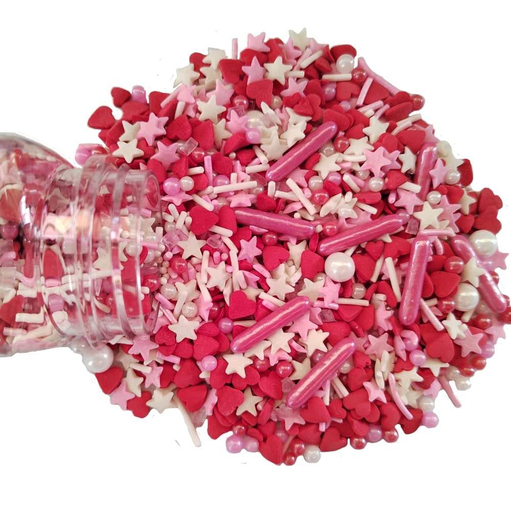 Edible Cake and Cupcake Sprinkles with Assorted Shapes and Sizes for Parties, Valentines Sprinkle Mix for Cookies, Ice Cream, Ca
