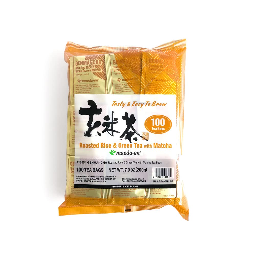 Authentic Maeda-En Japanese Genmai-Cha Green Tea - 100 Foil Wrapped Tea Bags (Pack Of 1)