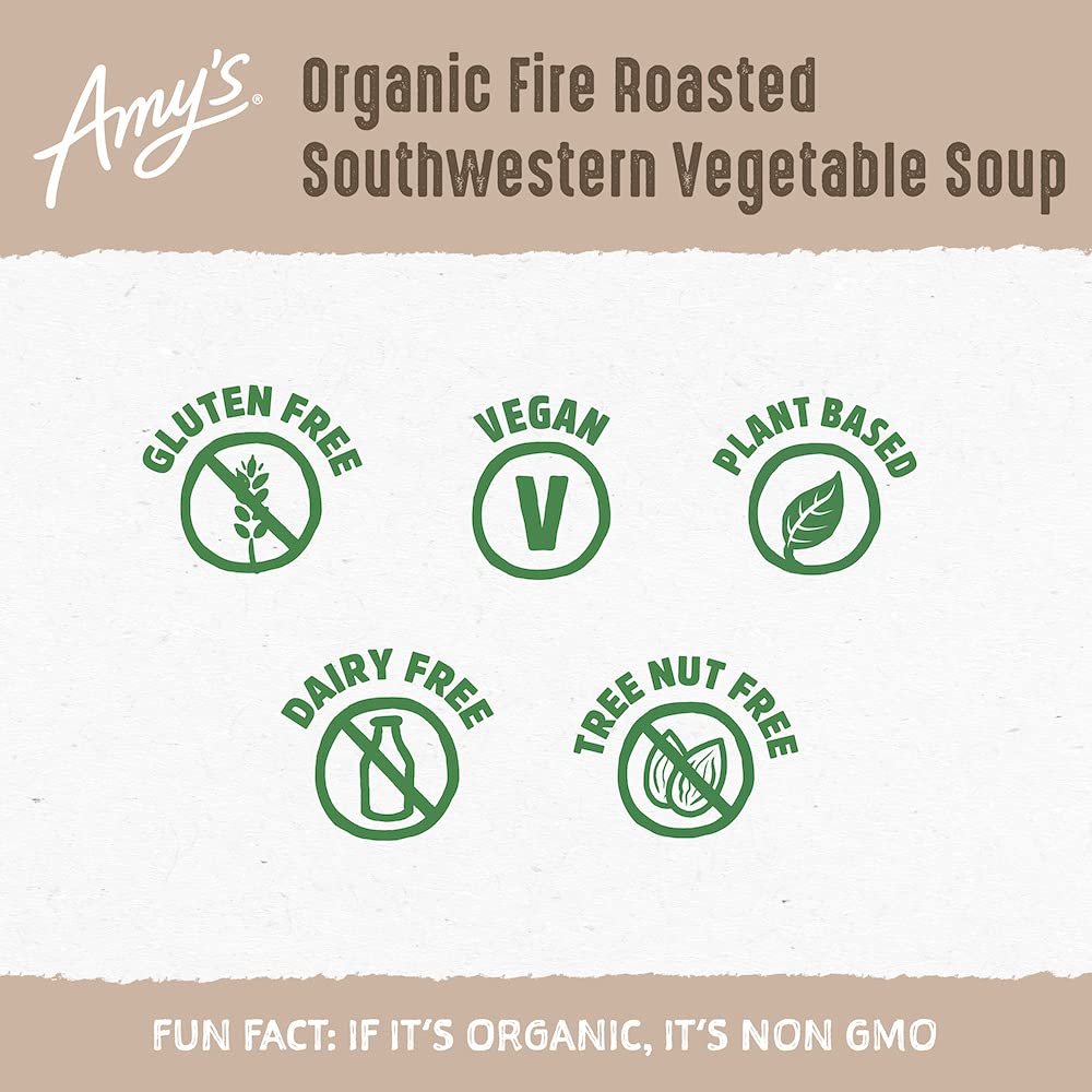 Amys Soup, Vegan Fire Roasted Southwestern Vegetable Soup With Organic Black Beans, Gluten Free, Canned Soup, 14.3 Oz (12 Pack)
