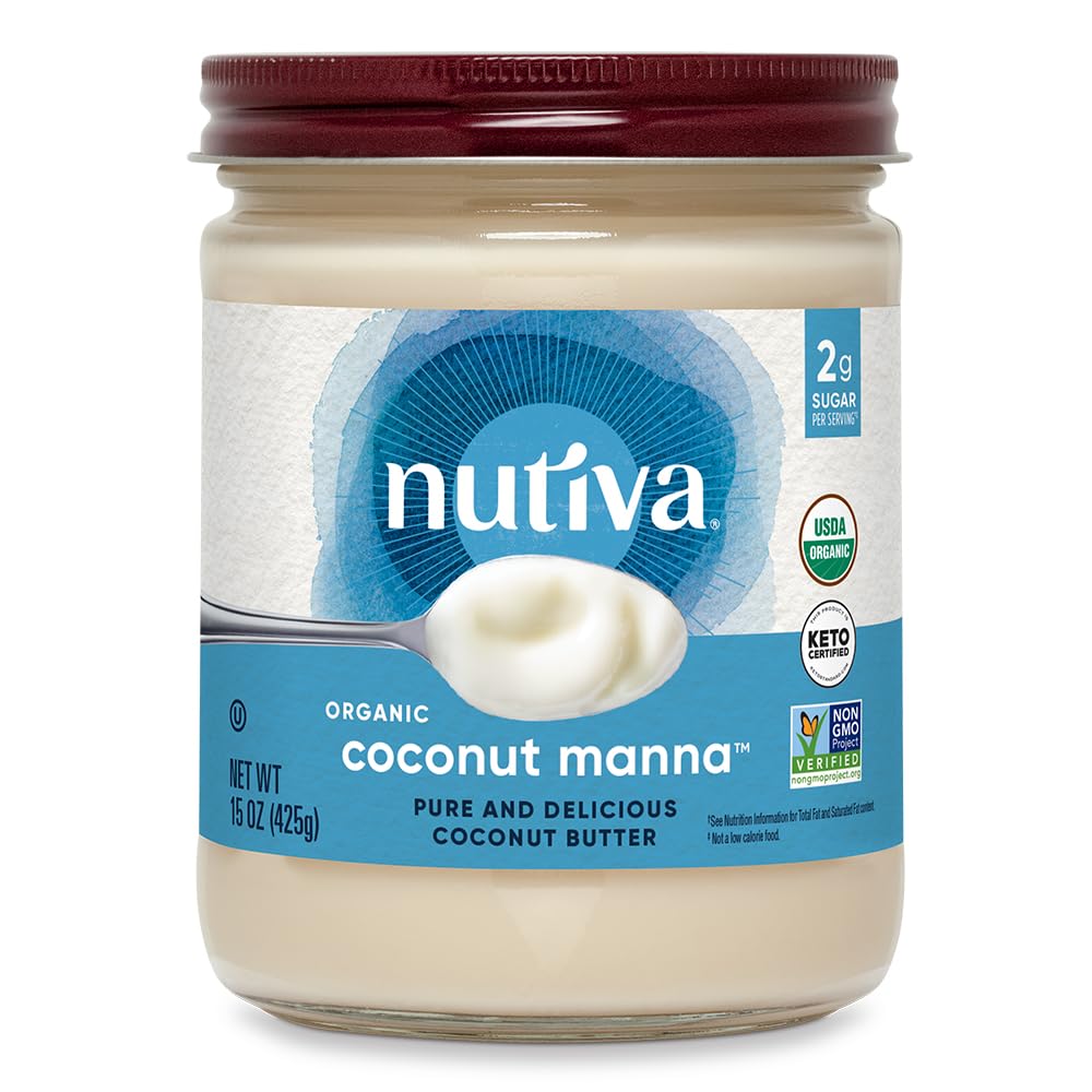 Nutiva Organic Coconut Manna Pur ed Coconut Butter, 15 Oz, USDA Organic, Non-GMO, Vegan, Gluten-Free & Keto, Creamy Spread for