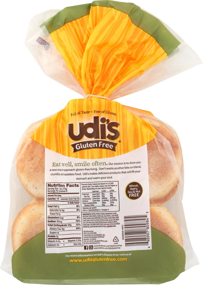 Udis, Buns Hamburgr Whole Green 4 Count, 10.8 Ounce