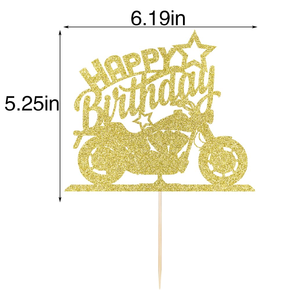 Ruscalin Cake Topper Black Flash Motorcycle Birthday Party Decoration - Golden Paper