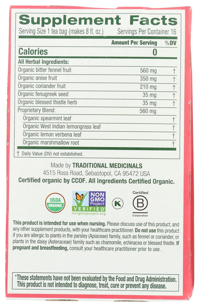 Traditional Medicinals Organic Mothers Milk Herbal Tea, Promotes Healthy Lactation, (Pack Of 12) - 192 Tea Bags Total