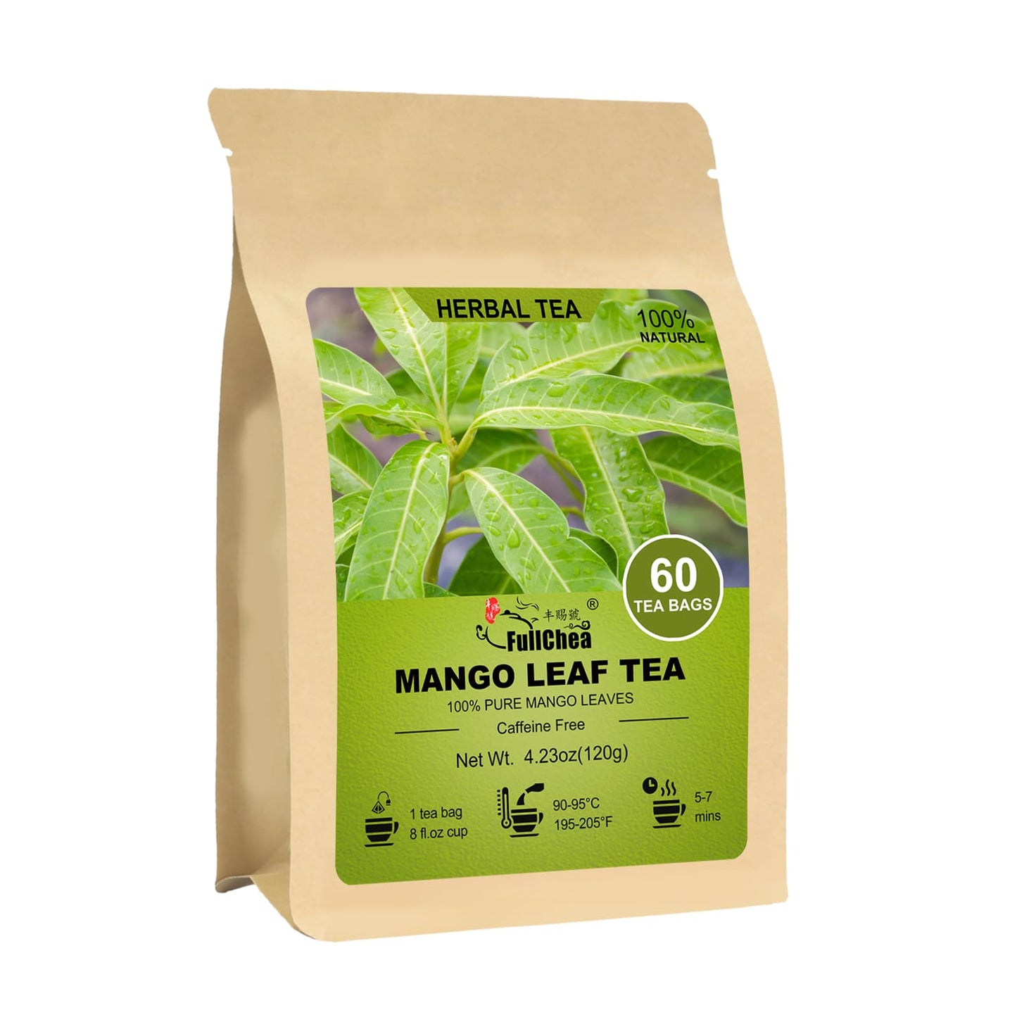 Fullchea - Mango Leaf Tea 60 Teabags - Top-Grade Dried Mango Leaves - Natural Herbal Tea For Relaxation & Wellness - Non-Gmo - Energy Blend-Free - Support Digestive Comfort