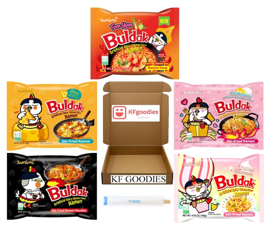 Samyang Buldak Hot Spicy Chicken Ramen Noodle Korean Stir-Fried Ramen (5, Carbonara, Cream Carbonara, Cheese, Original, Tom Yum)