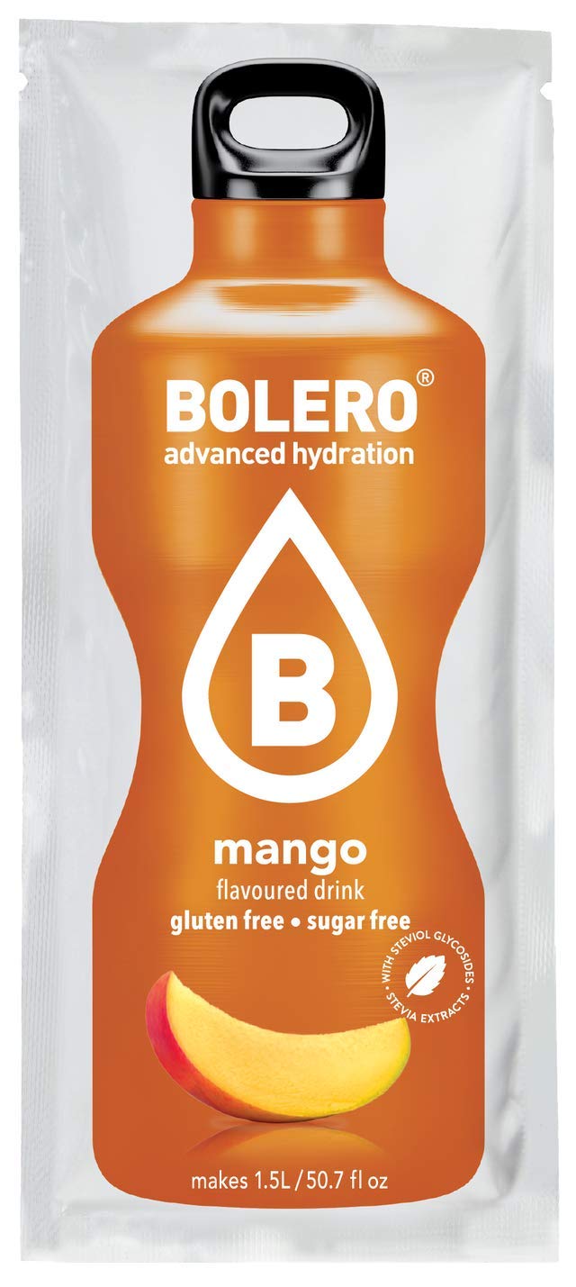 Bolero - Mango Flavored Sugar Free And Low Calorie Powdered Drink Mix Makes 1/2 Gallon For Strong Flavor Or 1 Gallon For Mild Flavor 12 Large Sachets - EuropeS Favorite Drink Mix