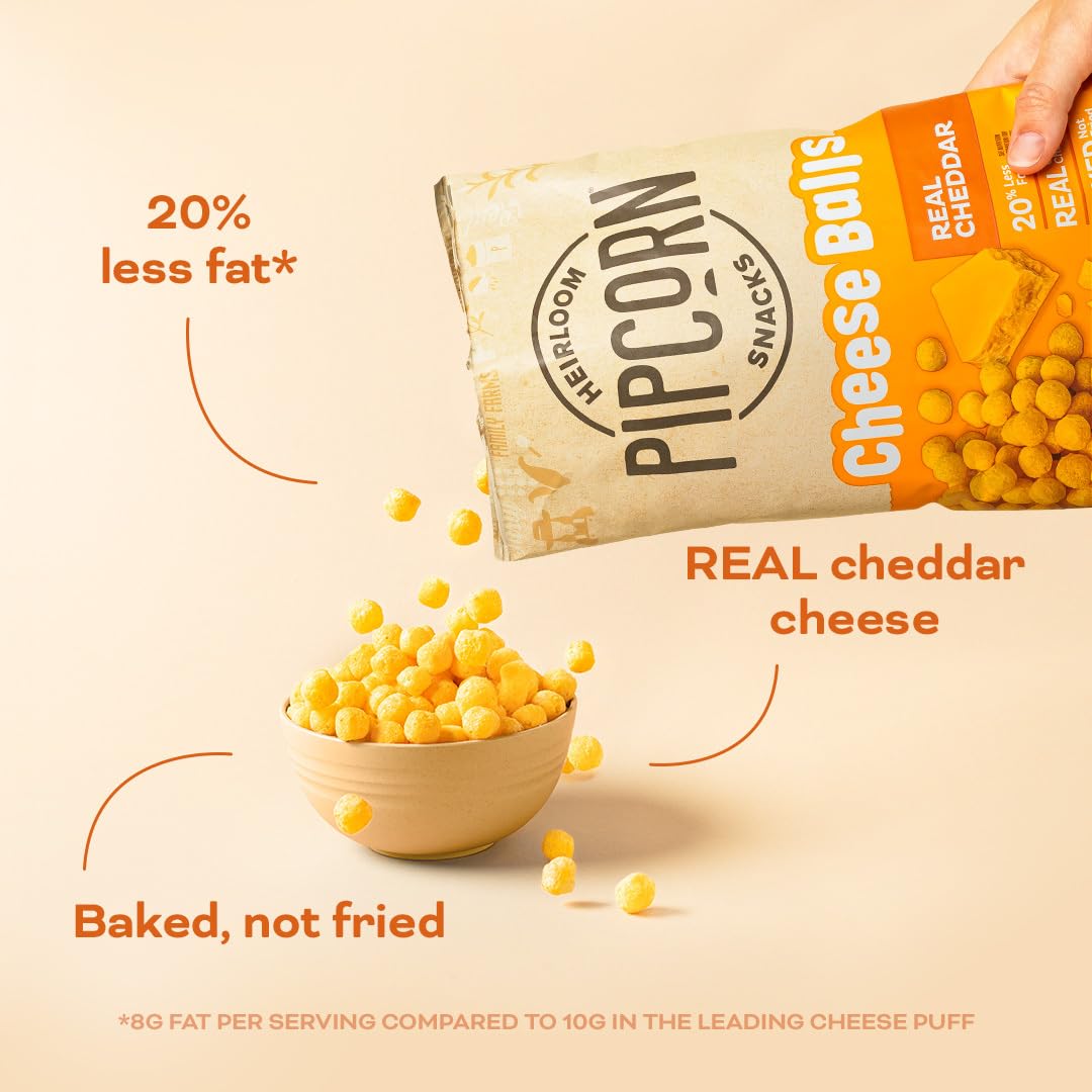 Heirloom Cheddar Cheese Balls By Pipcorn - 4.5Oz 6 Pack - Gluten Free, Non-Gmo Heirloom Corn, Organic Cheese, Non-Artificial, Pr