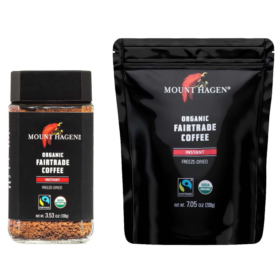 Mount Hagen Jar + Resealable Pouch Organic Freeze Dried Instant Coffee - Combo Pack | Eco-friendly, Fair-Trade Medium Roast Arab