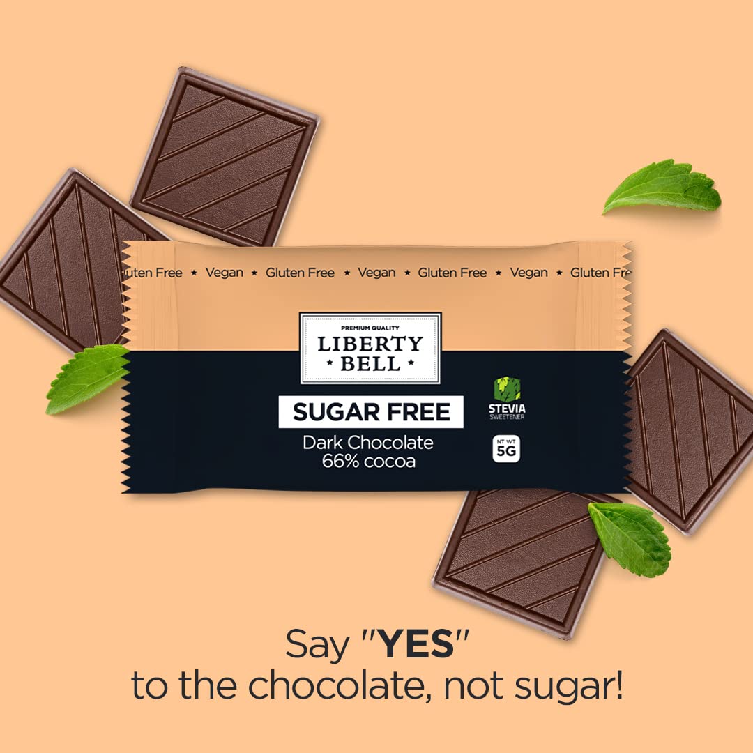 Zero Sugar Dark Chocolate Squares 66% Cocoa, Vegan, Gluten-Free, Stevia Sweetened Candy Bars, 45 Count