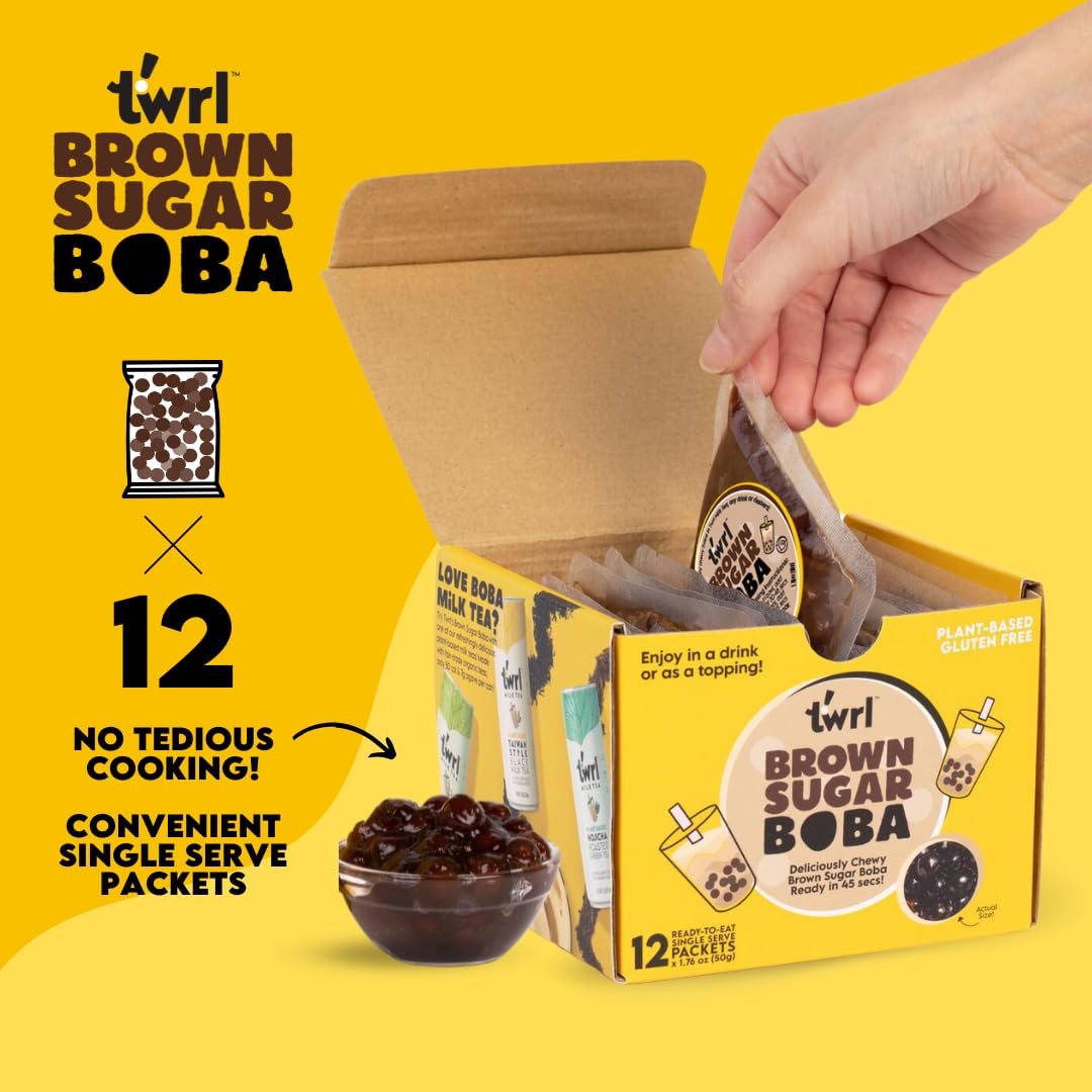 Brown Sugar Boba 12 Pack Box - Instant - Ready in less than 1 Minute - Plant-Based