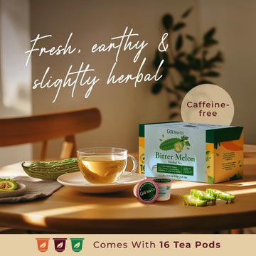 Gya Tea Co Bitter Melon Herbal Tea Pod (16 Ct) - Decaf Wellness Tea For Sore Throat & Digestion
