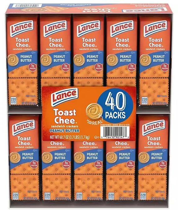 Lance Sandwich Crackers Variety Pack, 40 Count, Peanut Butter and Cheese Flavors, 1.41 oz Single Serve Packs (ToastChee Peanut B