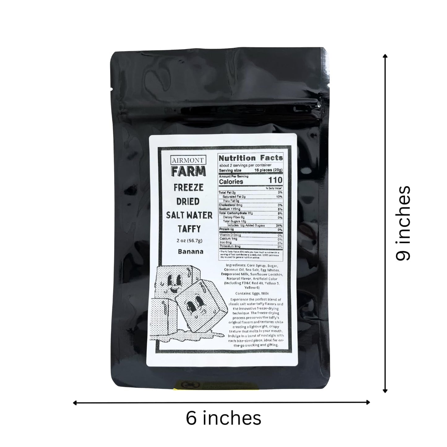 Freeze Dried Candy Banana Salt Water Taffy 2 Oz - Cut To Bite Sized Pieces - Ships In Box - Deliciously Crunchy, Intense Flavor,