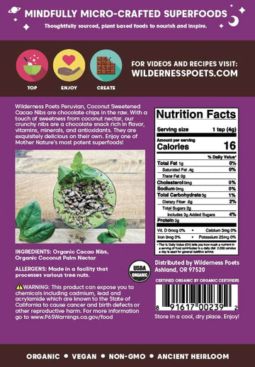 Wilderness Poets Cacao Nibs (Sweetened With Coconut Nectar) - Organic Raw Cacao Nibs - (8 Ounce - 227G)