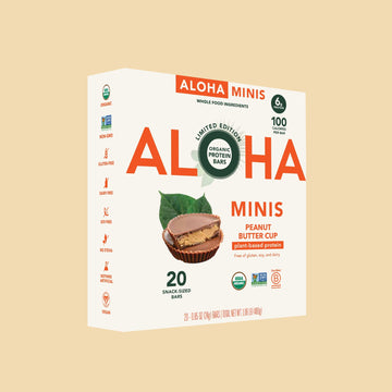 ALOHA Organic Plant Based Protein Bar MINIS |Peanut Butter Cup | 20 Count, 24g Bars | Vegan, Low Sugar, Gluten Free, Low Carb, N