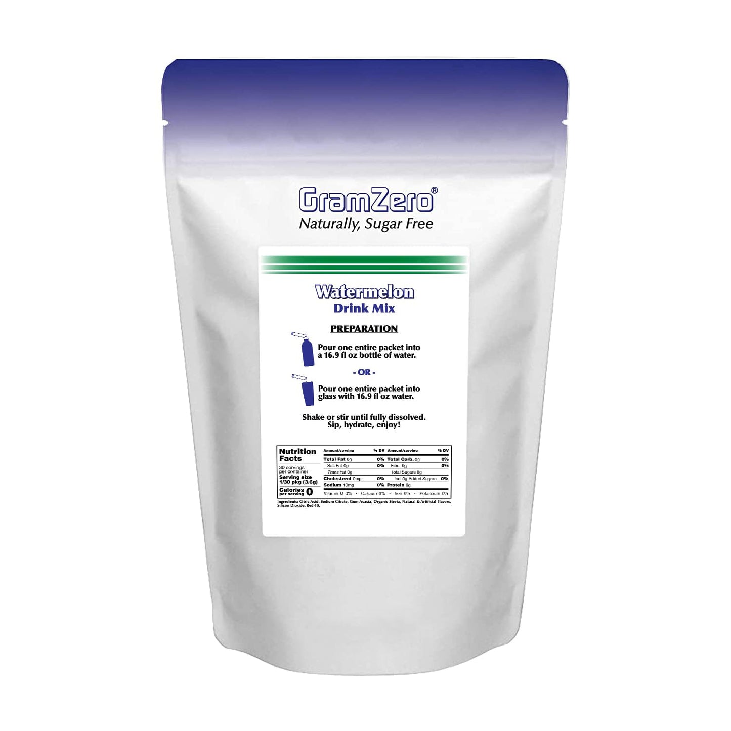 Gramzero 2Go Sticks - Watermelon, Zero Calorie Sugar Free Drink Mix, Stevia Sweetened, Great For Nutrition Club Loaded Tea To Go