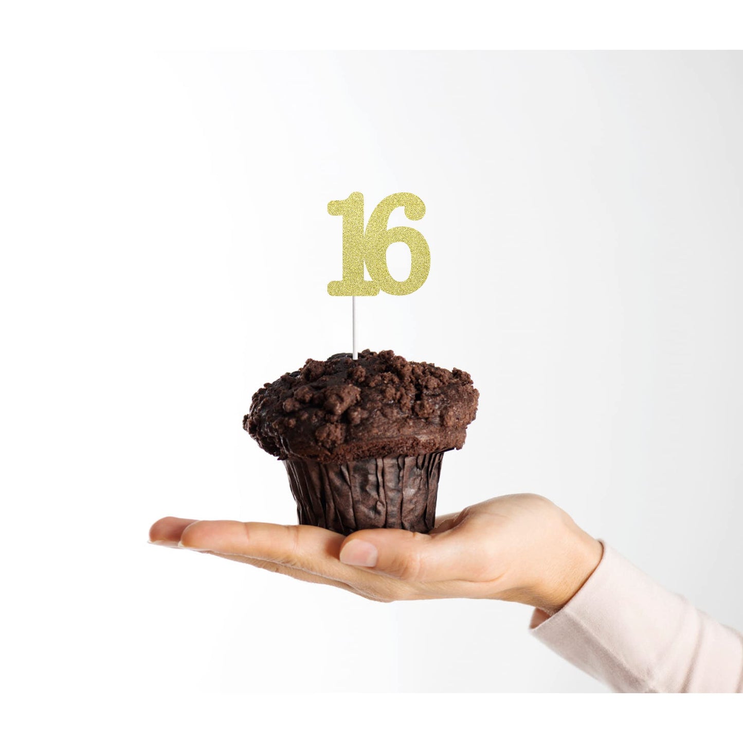 Sumerk 24PCS Number 16 Cupcake toppers Gold Glitter 16th Birthday Cupcake Picks Anniversary Party Decorations