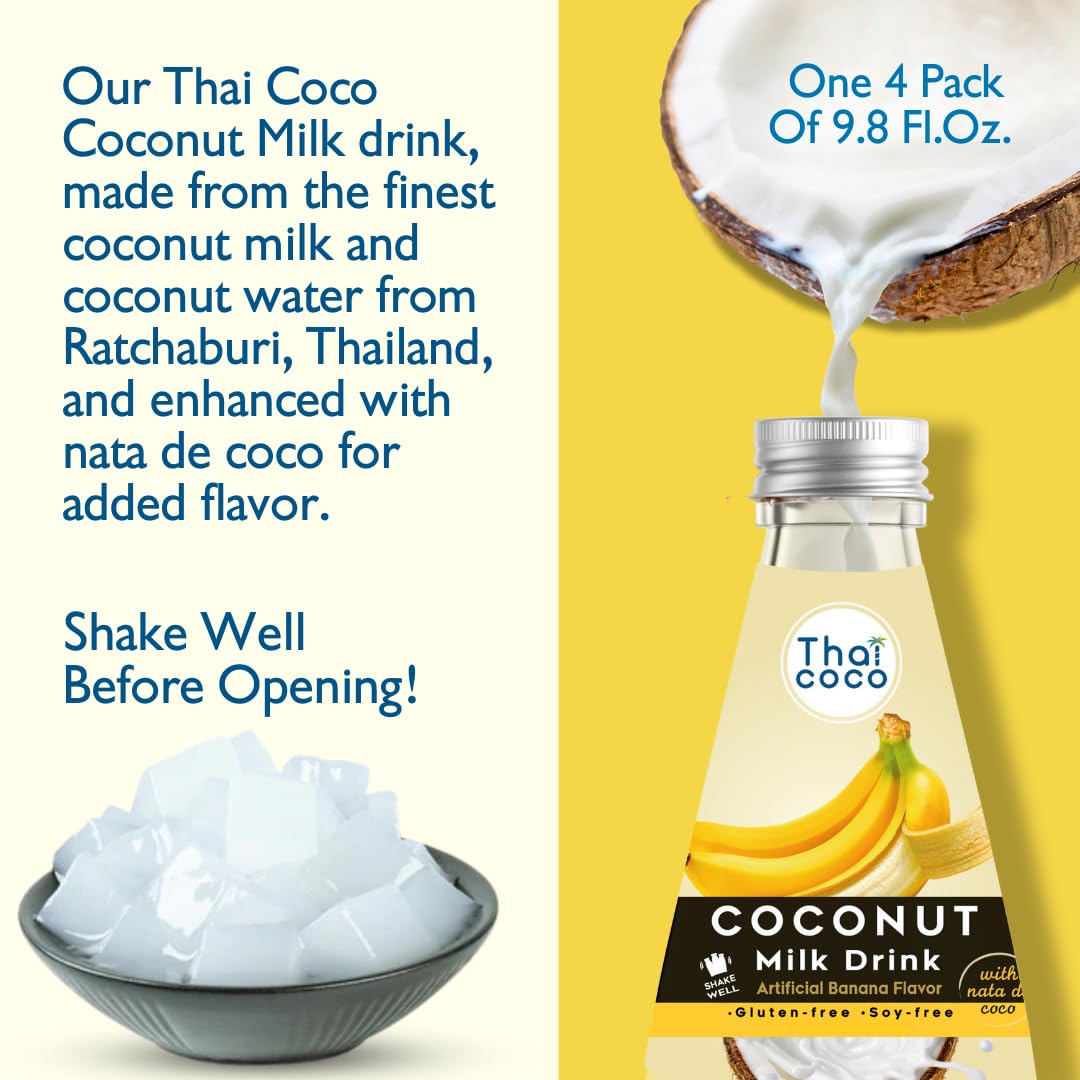 Thai Coco - Banana Coconut Milk Drink with Nata De Coco - 9.8 fl. oz. 4 Pk