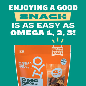 Orchard Valley Harvest Omg Omega-3 Mix, 2 Oz (Pack Of 14), Walnuts, Dark Chocolate Blueberries, Sweetened Cranberries, Almonds,