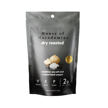 House Of Macadamias Premium Seasoned Macadamia Nuts, Namibian Sea Salt & Cracked Pepper, Zero Sugar, Bulk Nuts, Keto, Vegan, Pal