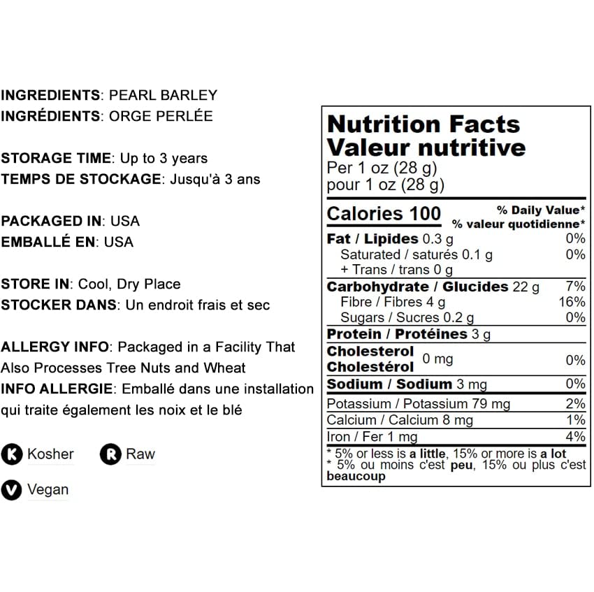 Food to Live - Pearl Barley, 2 Pounds Processed Hulled Barley, Cereal Grain, Kosher, Vegan, Bulk. Cooks Faster than Hulled Barle