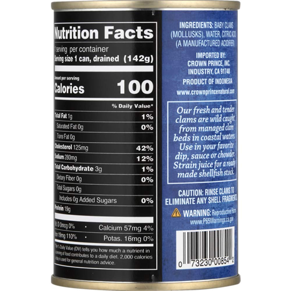 Crown Prince Natural Boiled Baby Clams In Water, 10-Ounce Cans (Pack Of 12)