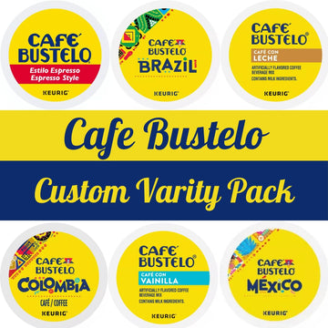Cafe Bustelo K-cups Variety Pack Sampler Includes Espresso, Colombia, Brazil, Mexico, Cafe Con Leche, And Cafe con Vanilla. 24 C