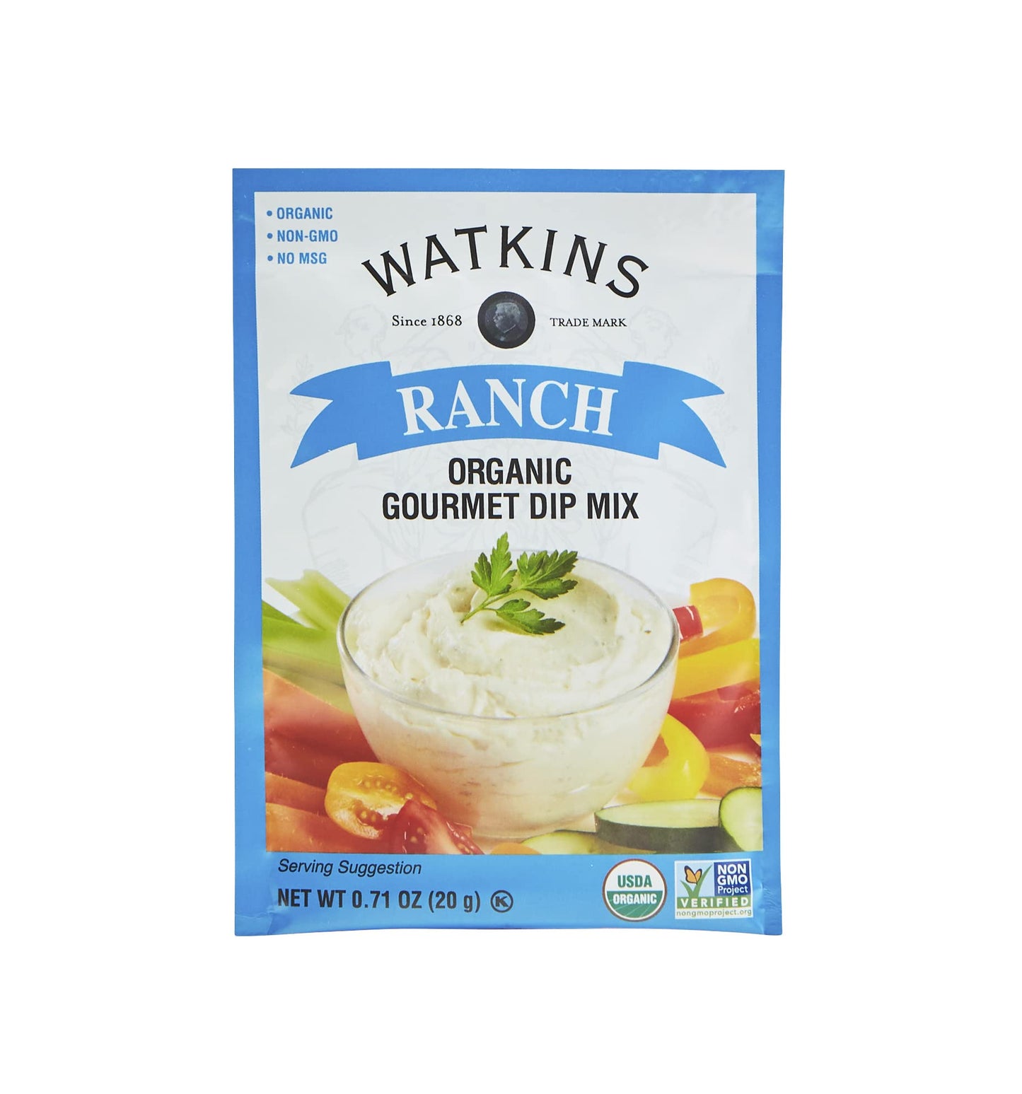 Watkins Organic Gourmet Dip Mix, Ranch, 0.71 Oz. Packets, 12-Pack