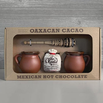 Hot Chocolate Lovers Gift Set by Verve CULTURE | Villa Real Hot Chocolate with Almonds + Wooden Molinillo Frother + 2 Handcrafte
