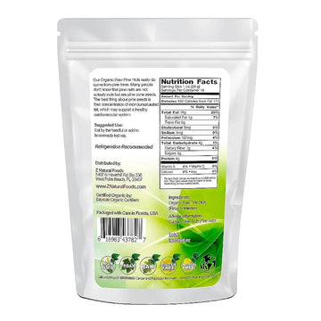 Z Natural Foods Raw Organic Pine Nuts, All Natural, 100% Pure, Vegan, Non-Gmo, Kosher, Gluten-Free Snacks, Keto-Friendly Snacks,