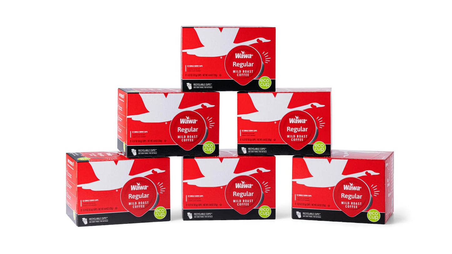 Wawa Mild Roast Single Cup Regular Coffee Pods, 72 Pods, 6 Boxes, Lightly Roasted, Nutty Smooth Balanced Blend, Single Serve, 10