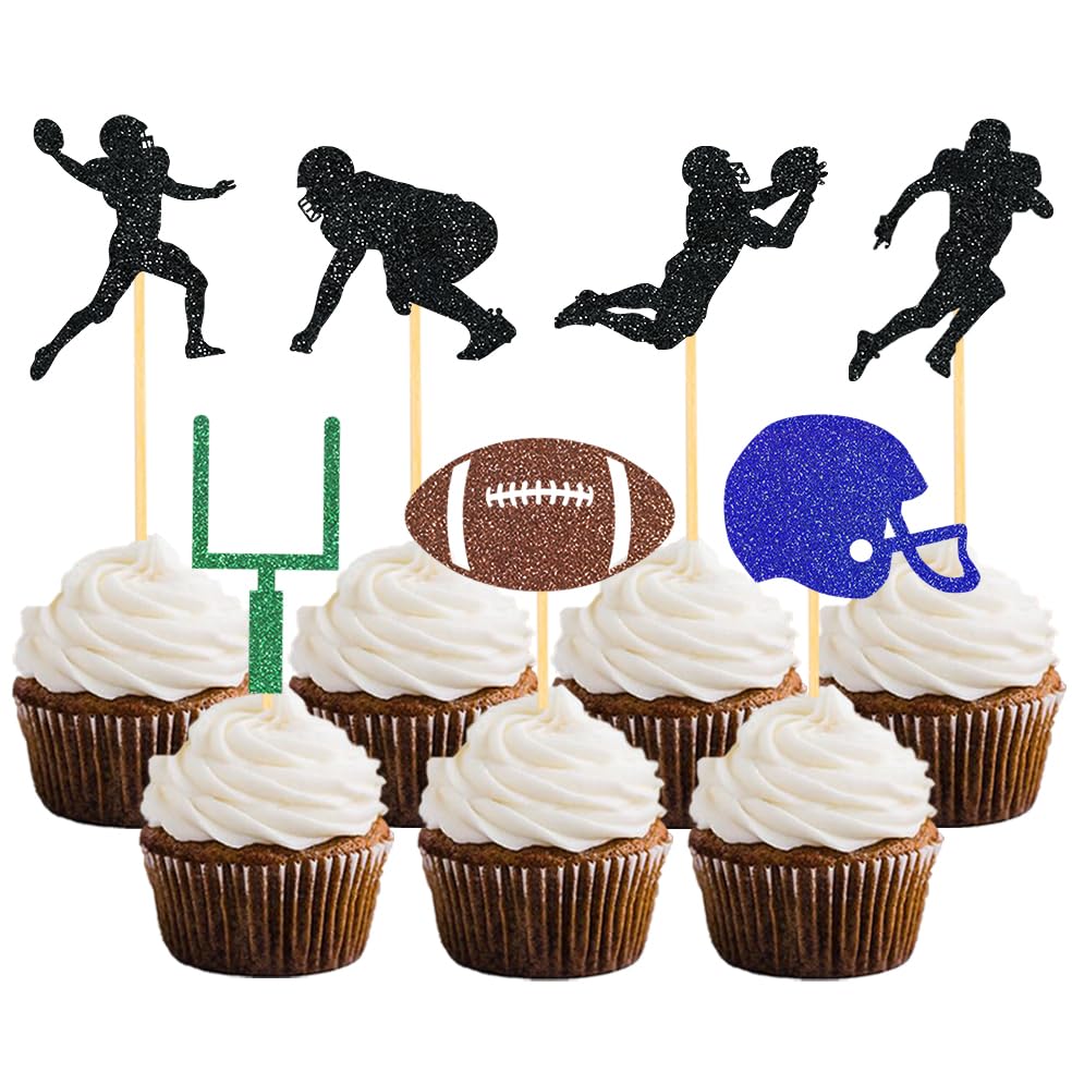 35Pcs Glitter Football Cupcake Toppers For Football Party Decorations, Football Player Cupcake Toppers - Football Theme Cake Top