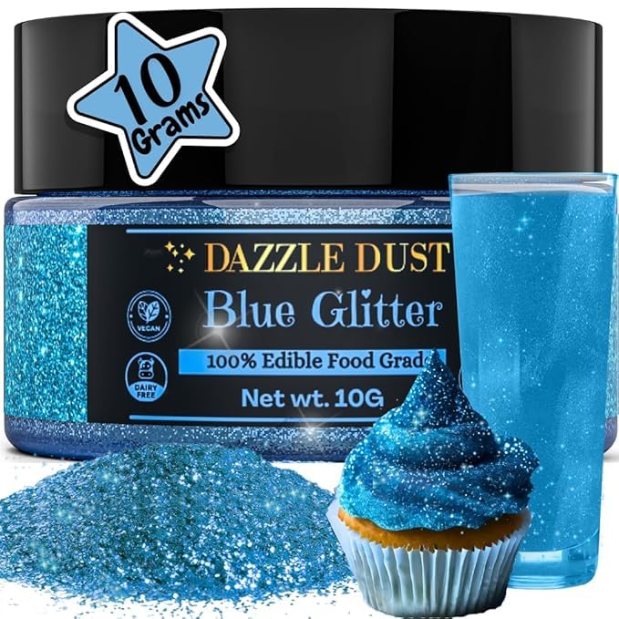 Dazzle Dust Edible Glitter Sprinkles For Cake Decorating Drinks Cookie Icing Dessert Decorations Sparkly Luster Food-Grade Vegan Gluten Free Kosher Bulk 10G Blue