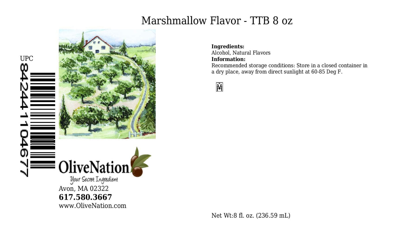 OliveNation Marshmallow Flavoring, TTB-Approved, Sugar Free, 8 Fl Oz, Water Soluble for Baking and Brewing