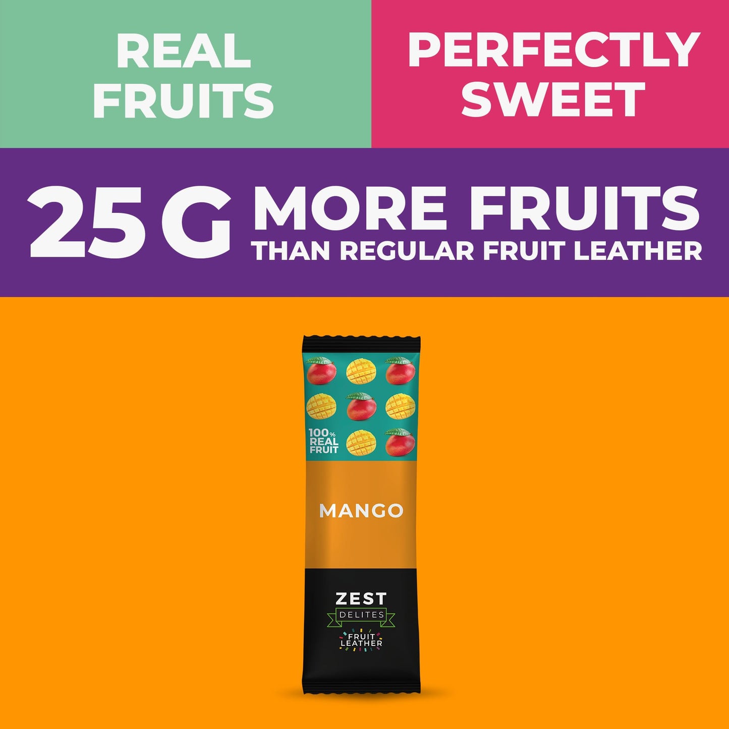 ZEST Dhigh-standards Fruit Snacks, Dried Mango Bars, No Sugar Added, 0.88 oz x 10 Pack