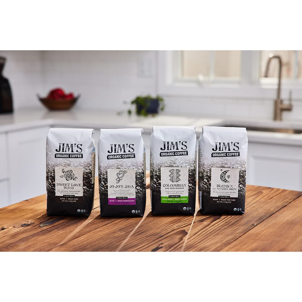 Jims Organic Coffee Whole Bean Very Dark Roast 100% Arabica 11oz USDA Organic