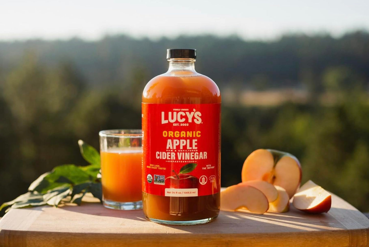 Lucys Organic Raw Apple Cider Vinegar, Unfiltered, 34oz Glass Bottle