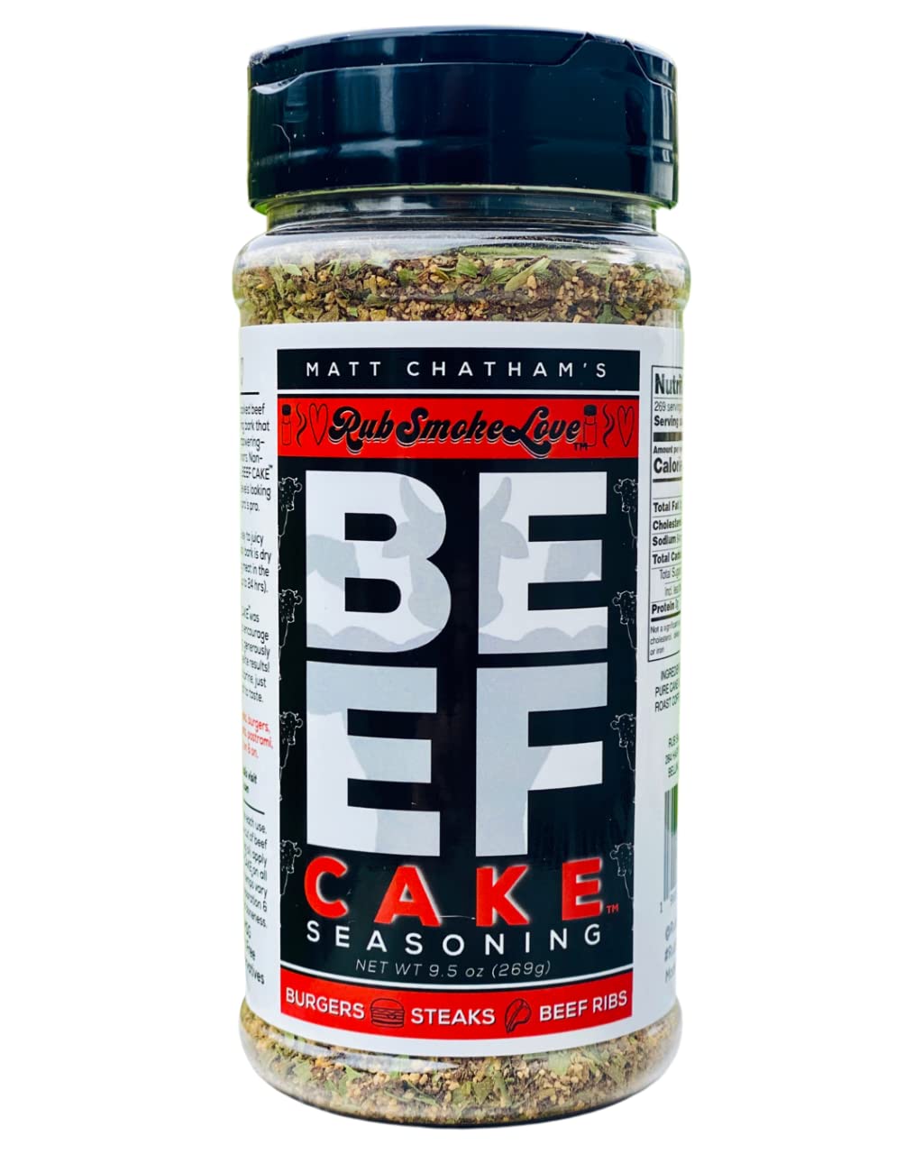 Rub Smoke Love Beef Cake BBQ Seasoning - All-Natural Seasoning and BBQ Rub for Steaks, Burgers, Brisket, Beef Ribs, Veggies and
