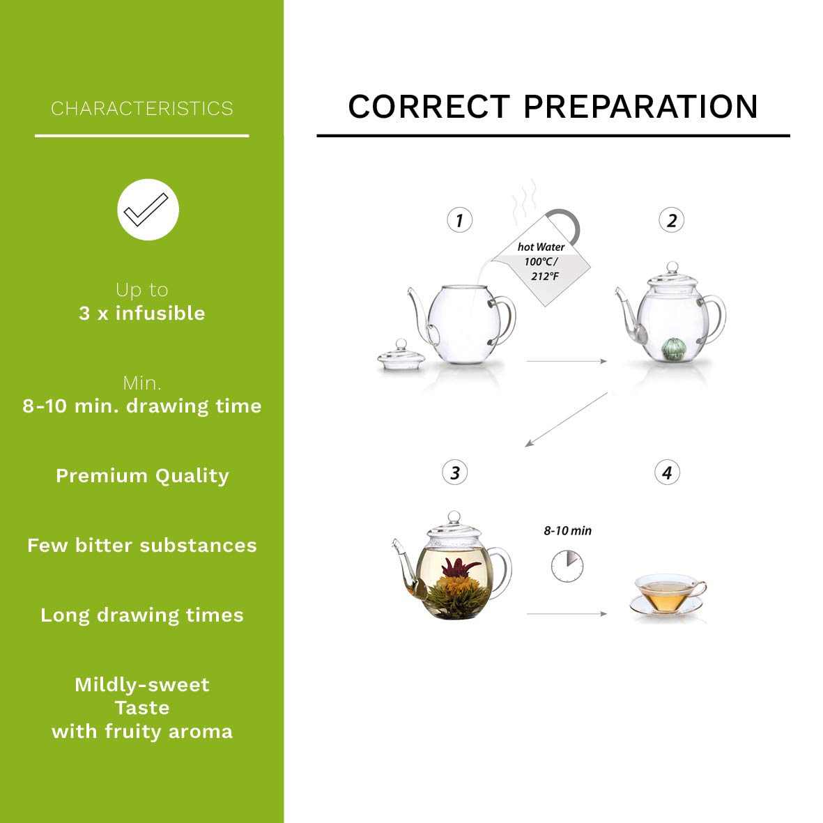 Creano Tea Flowers Mix 6Pcs Set Blooming Tea Green Tea In Elegant Magnetic Box With Silver Embossing