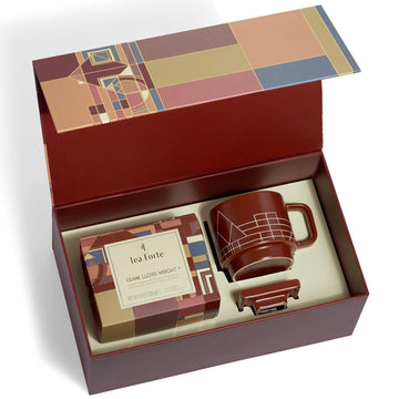 Tea Forte Frank Lloyd Wright 3-Piece Tea Gift Set With Sienna Stoneware Cup With Tea Tray And 10 Count Mini Presentation Box, 2