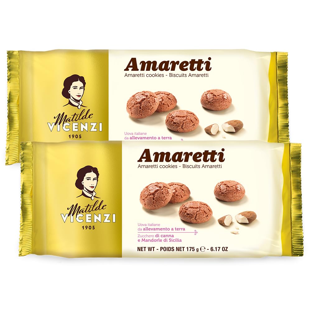 Matilde Vicenzi Amaretti Cookies - Gourmet Italian Crispy Almond Cookies - Bite-Sized Traditional Coffee & Tea Biscuits Made In Italy - 6.17 Oz (175G), 2 Pk