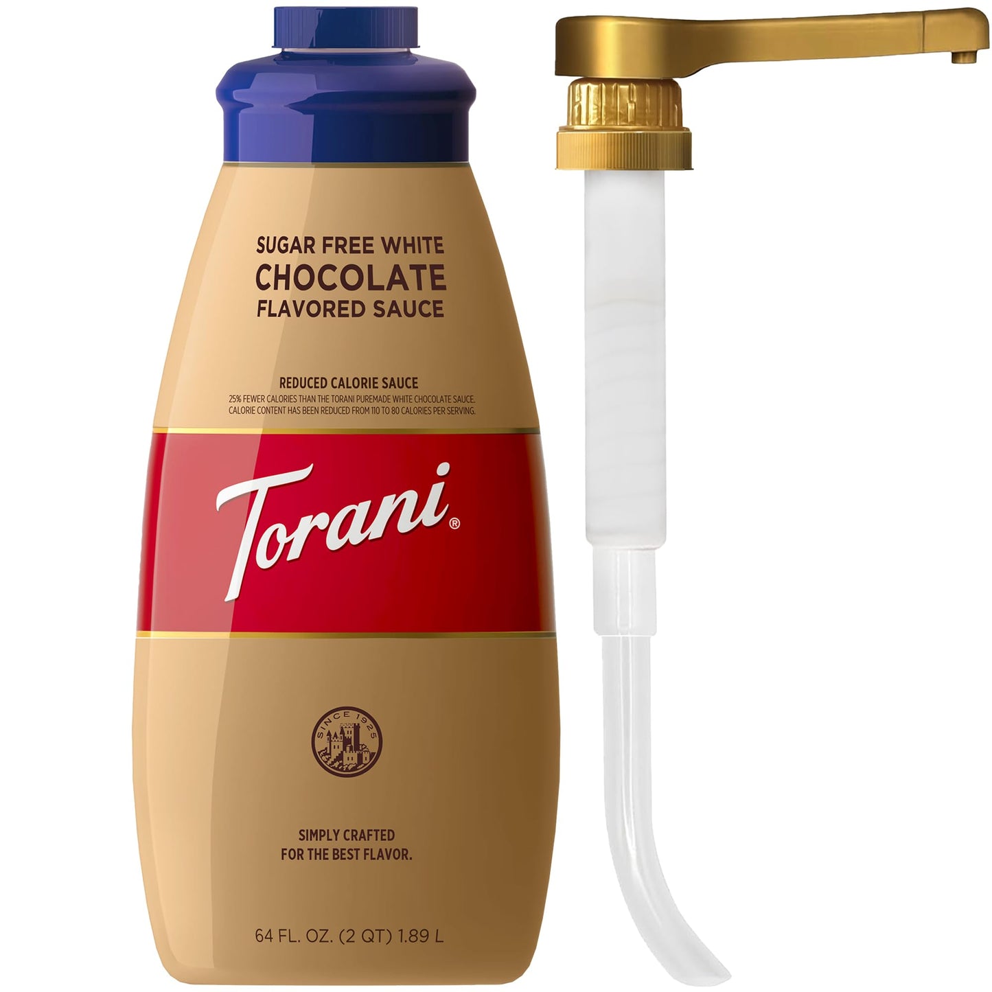 Torani Sugar Free White Chocolate Sauce for Crafting Coffeehouse Drinks Large Squeeze Bottle with Pump 64 Fl Oz
