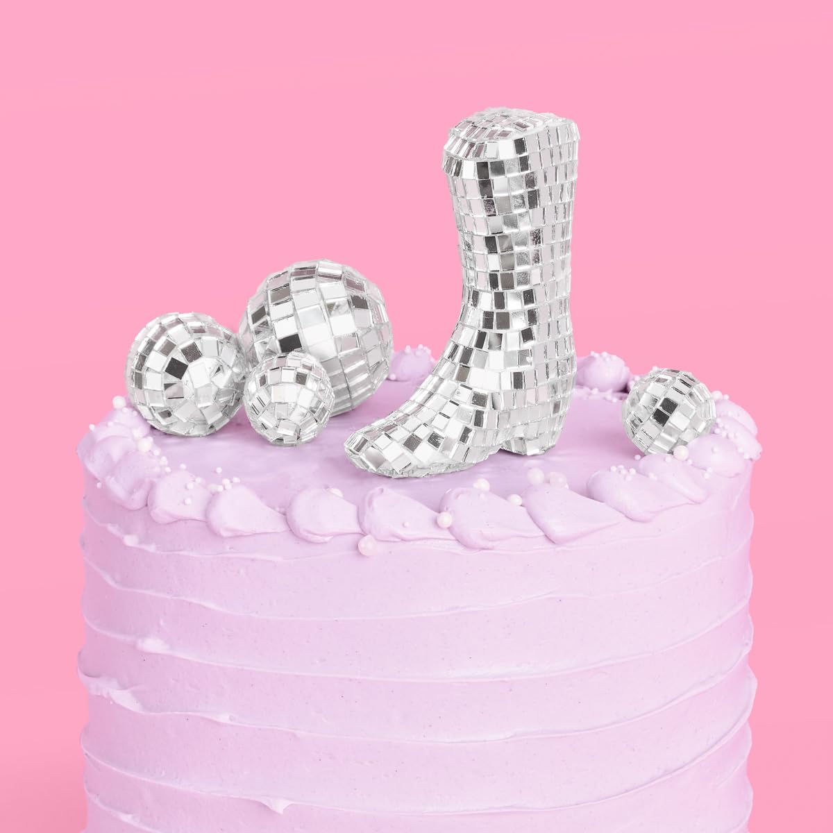 Xo Fetti Disco Ball And Cowgirl Boot Cake Topper - 5 Pieces | Disco Bachelorette Rodeo Birthday Party Space Cowboy Supplies 70S Groovy Cake Decoration Western Baby Shower Cupcake Decor
