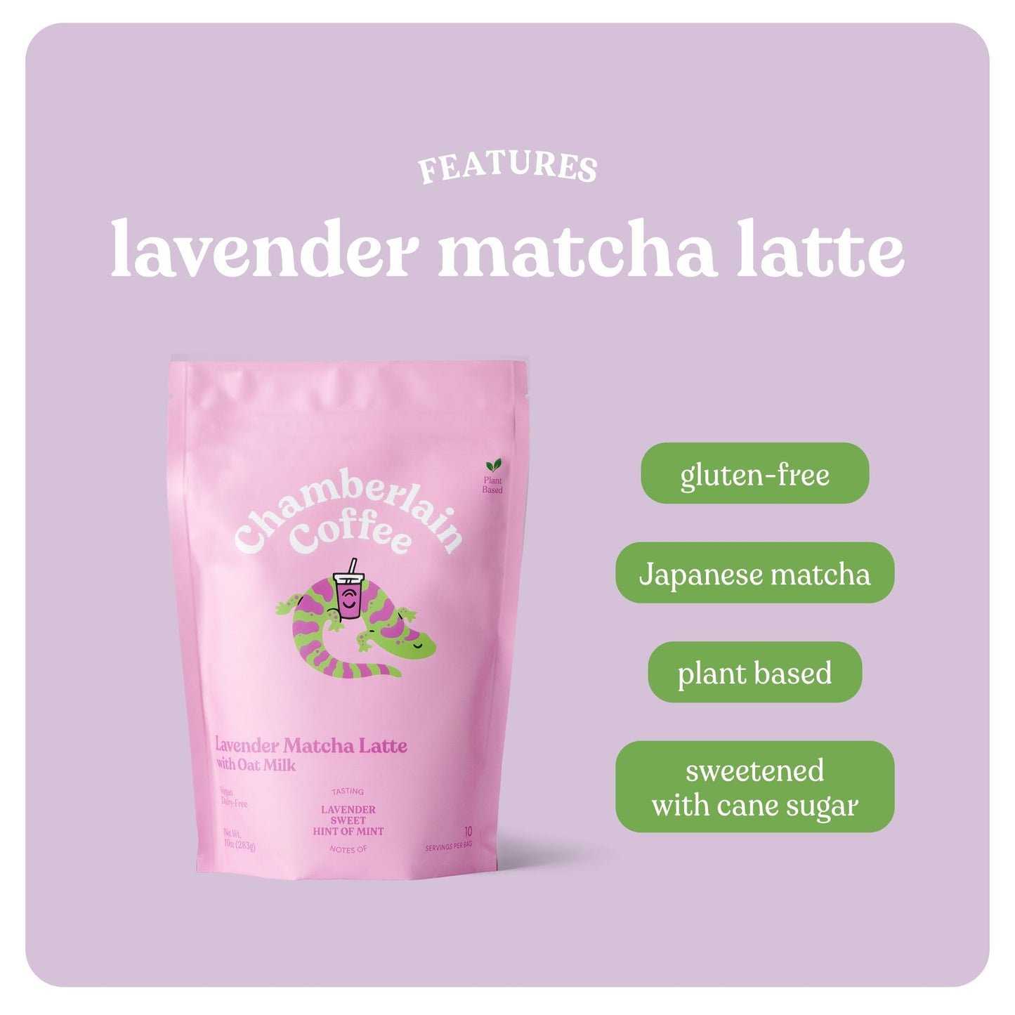 Chamberlain Coffee Lavender Matcha Latte Mix - Matcha Latte With Oat Milk - Sweet Lavender + Fresh Mint - Vegan Matcha Latte Pow